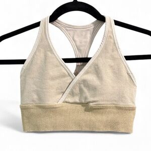 NUX Shimmer Surplice Sports Bra Gold Champagne Metallic Racerback Size S